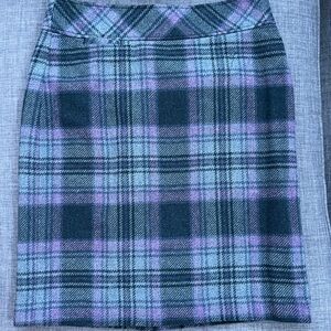 L. L. Bean Wool Skirt Purple Tartan Pencil Preppy Size 8 Regular Vintage